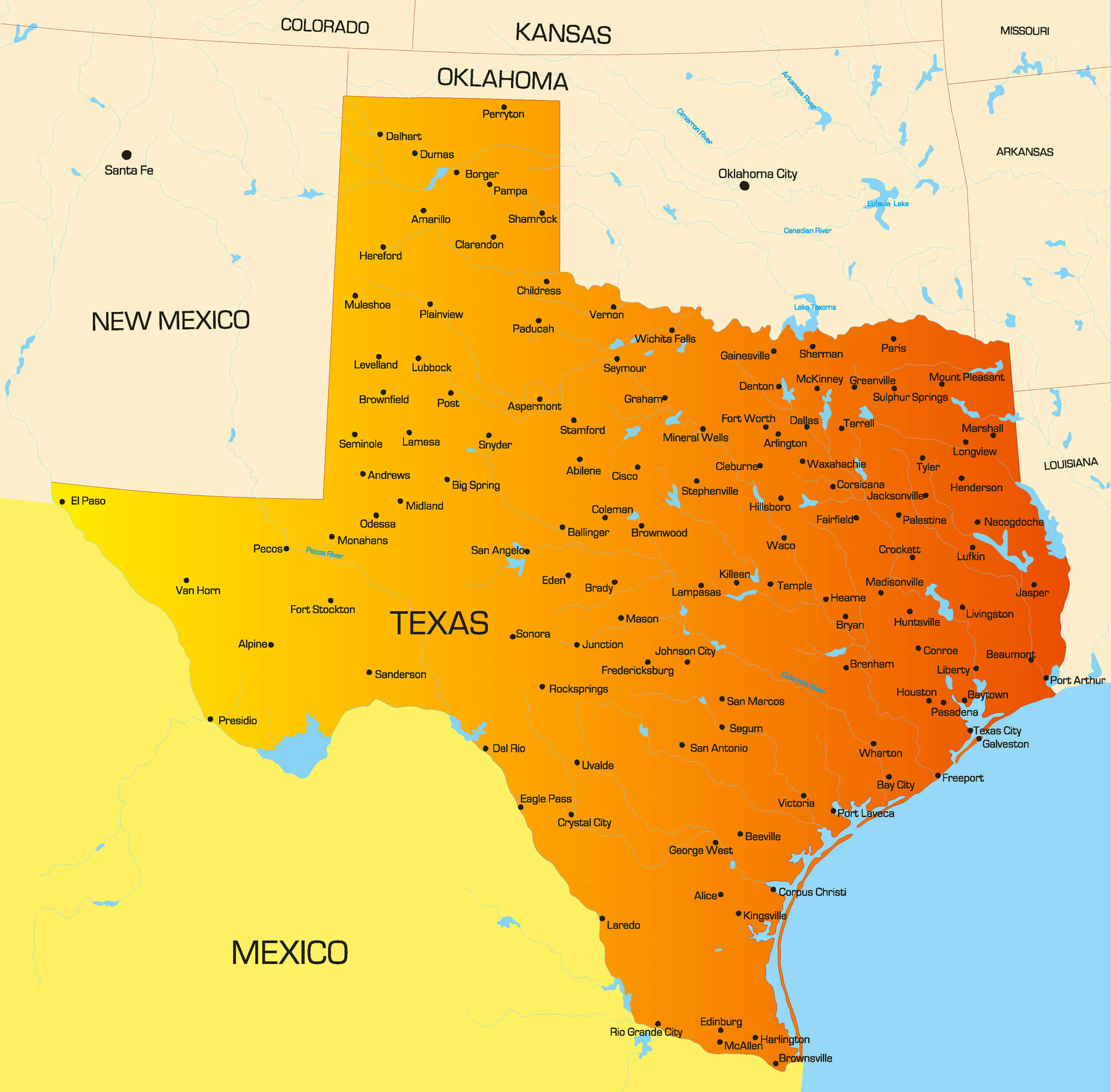 Vector Color Map of Texas State